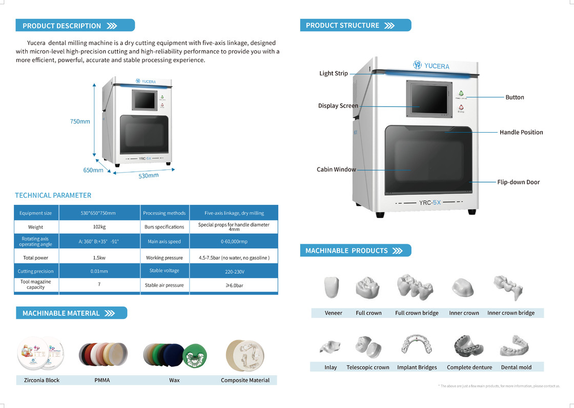 Yucera Newly Released Universal Cam Dry Lab Equipment 5 Axis Zirconia Equipments Dental Milling Machine