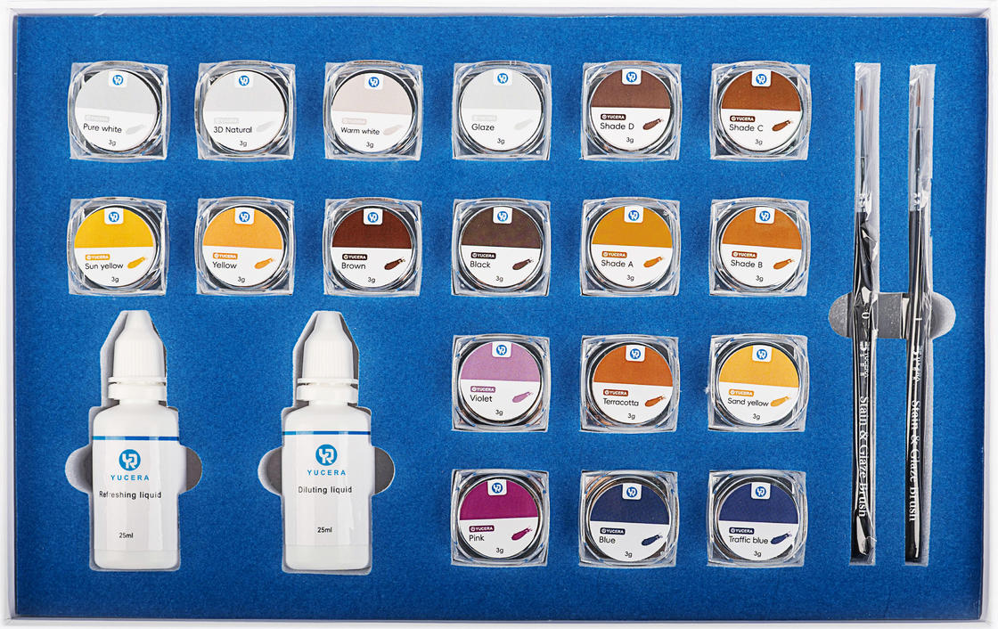 युसेरा डेंटल लैब एसेंशियल्स 18-कलर सिरेमिक ज़िरकोनिया स्टेनिंग और ग्लेज़िंग किट कस्टमाइज्ड दांतों के लिए