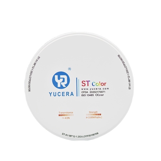98mm Dental Zirconia Disc - YUCERA ST-Color High-Trans (43%) & High-Strength (1100MPa)