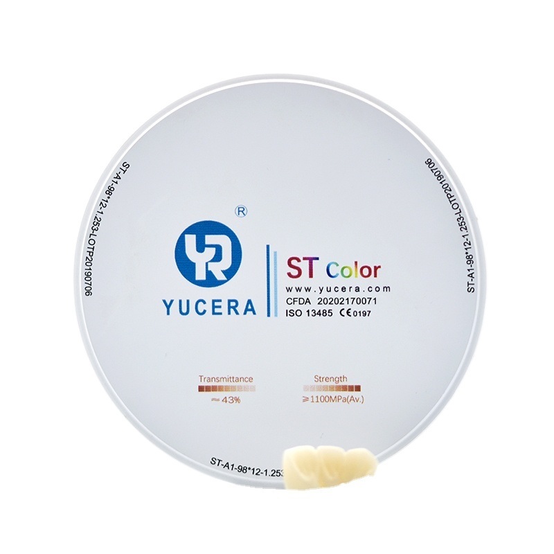 98mm Dental Zirconia Disc - YUCERA ST-Color High-Trans (43%) & High-Strength (1100MPa)